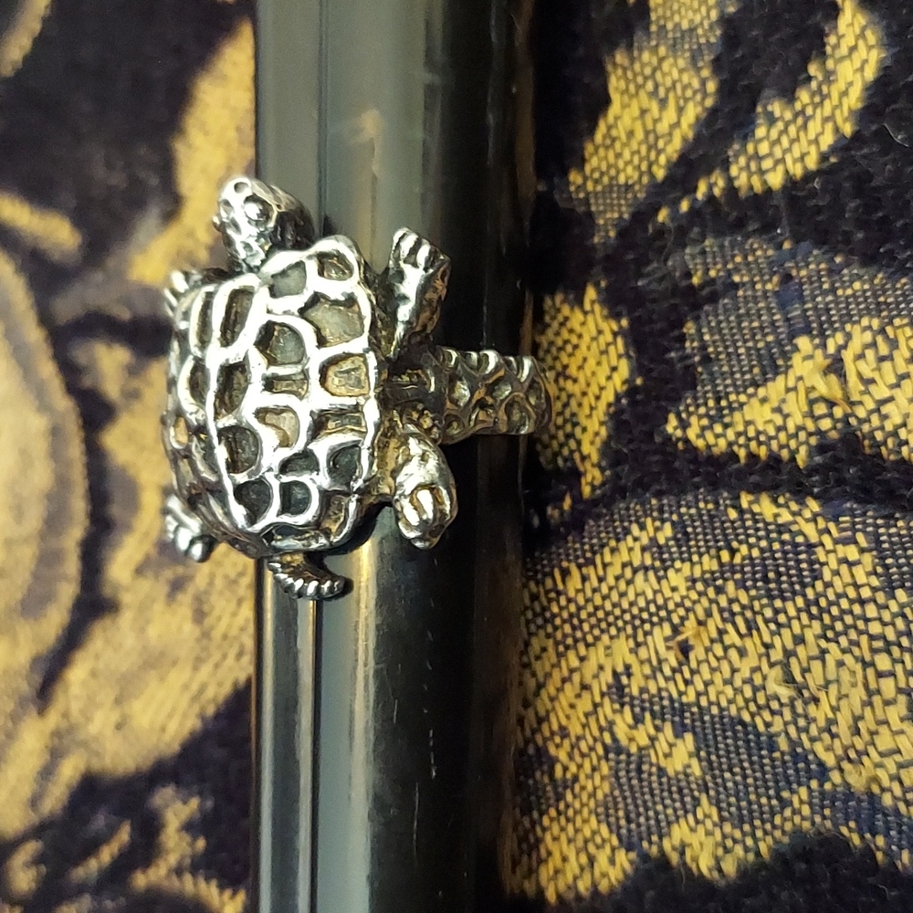 Sterling Silver Large Turtle Ring - image 1